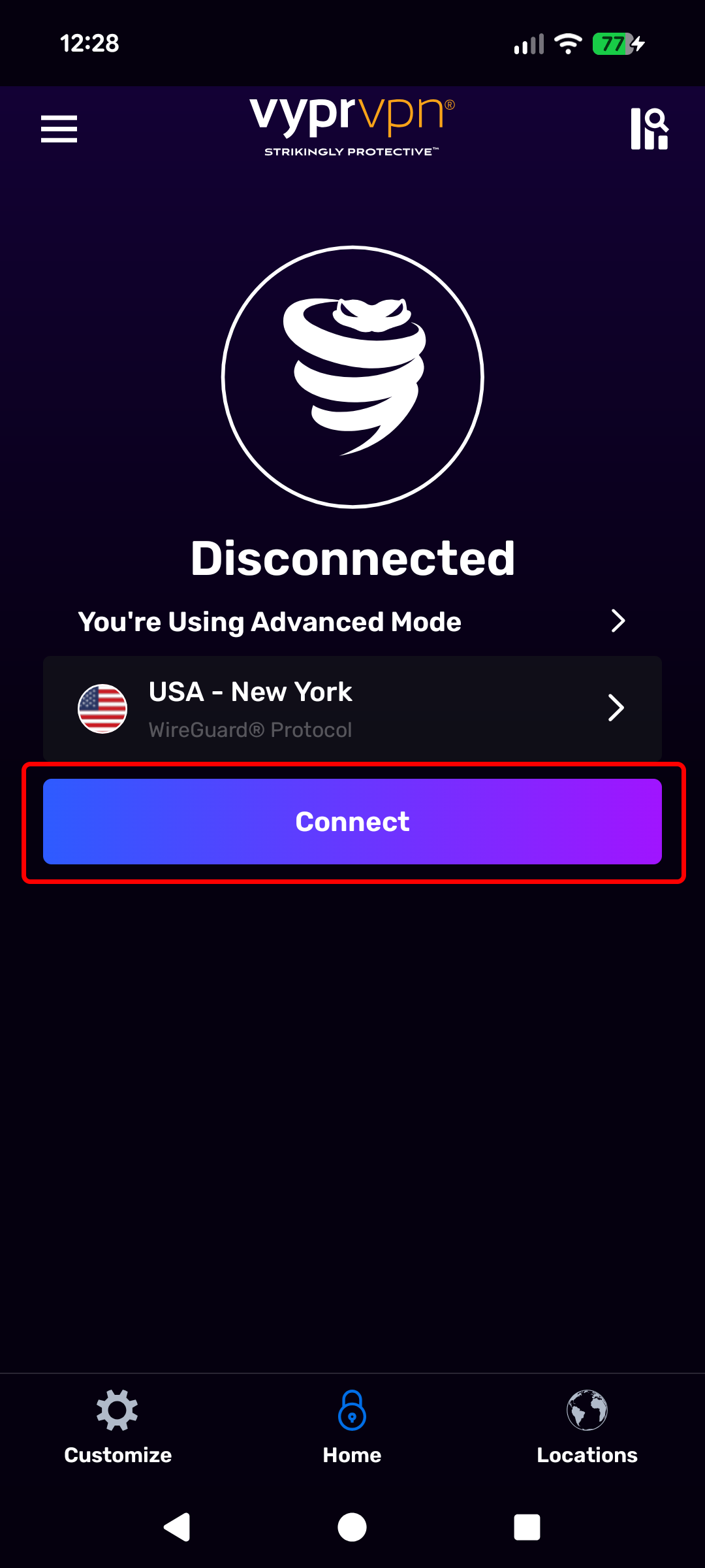 Android - Home Screen - Disconnected (Connect Highlighted).png