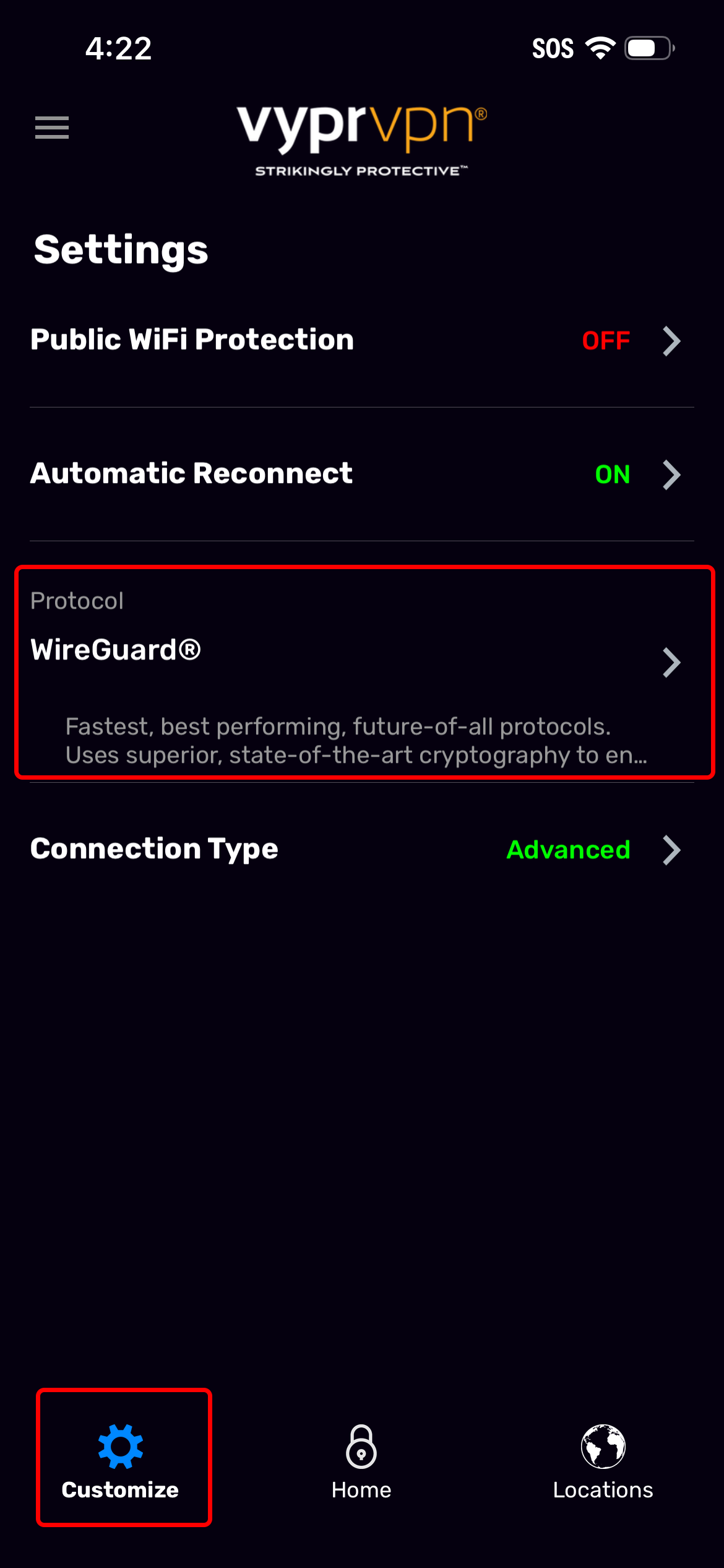 iOS - Customize (Customize and Protocol Highlighted.png